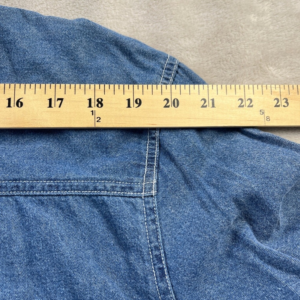 Vintage 90s Quizzical Denim Shirt L Blue Christmas Noahs Ark Festive Grandmacore - Picture 12 of 14